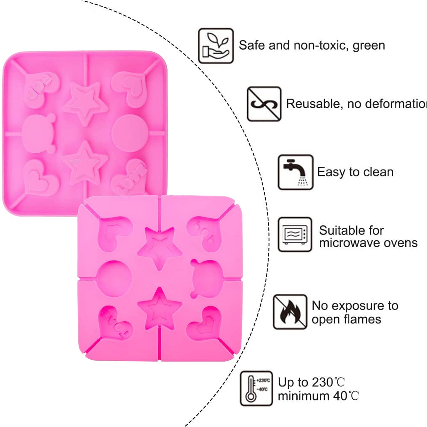 2 Pack Lollipop Molds Silicone Candy Mold Heart Hard Candy Mold Silicone Lolly Pop Tray Suckers Molds for Valentine's Day Hard Candy Chocolate Gummy Sucker Cake with Lollipop Stick