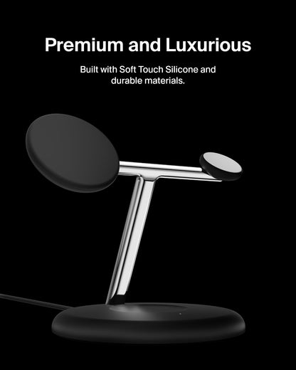 Belkin MagSafe-Compatible Charger, 3-in-1 Wireless Charging Station, Qi2-Certified 15W Wireless Charge for Apple iPhone 17 Series, Apple Watch, AirPods w/Non-Slip Base, 40W Included - Black