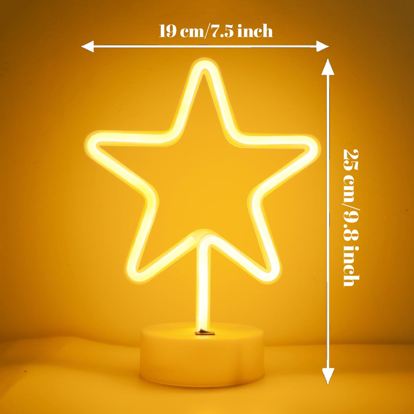 ENUOLI Warm White Star Shaped LED Neon Light Lamp with Base Battery Operated USB Powered LED Star Neon Sign Home Christmas Decoration Lights for Home Hotel Bedroom Store Decoration Night Light