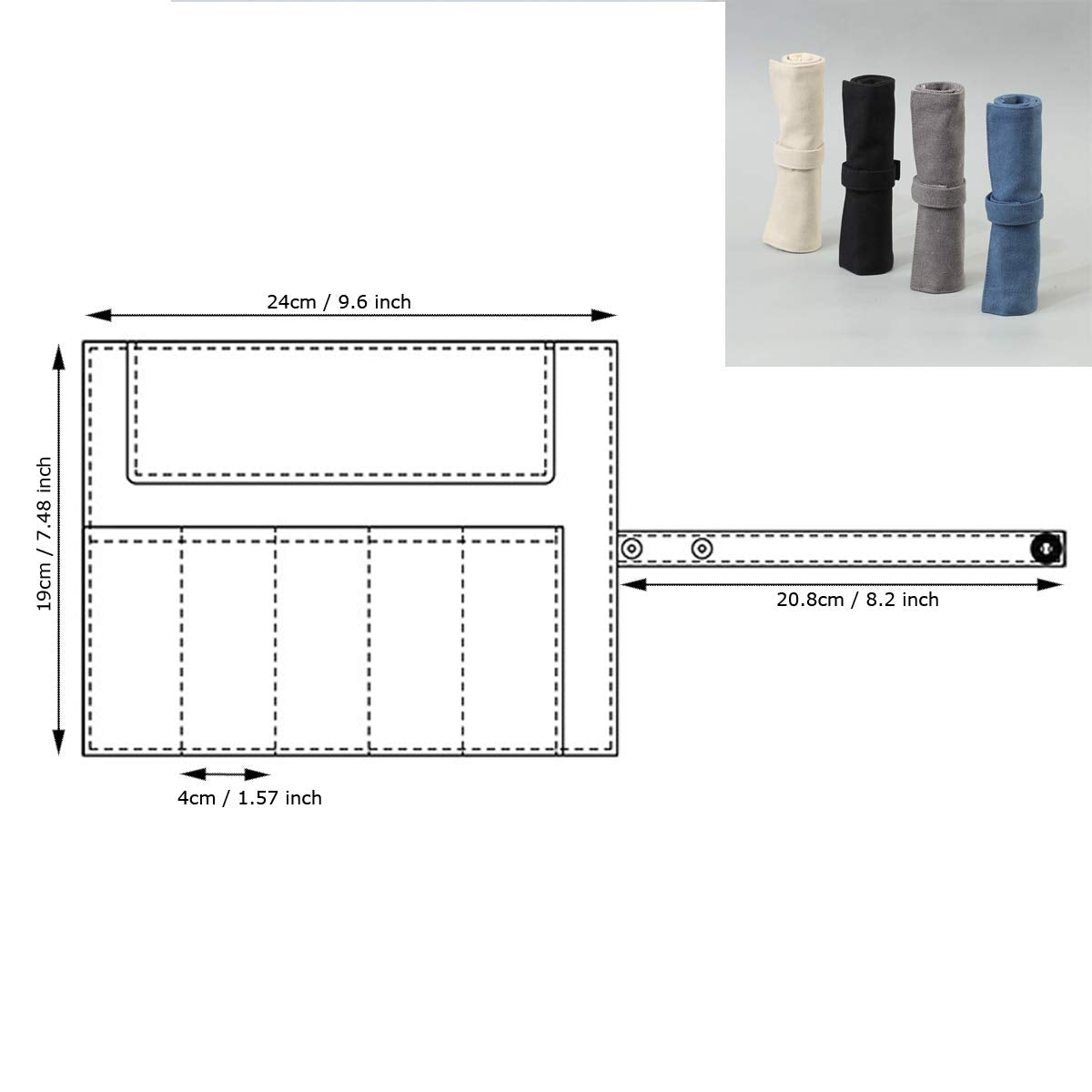 Enyuwlcm Canvas Stationery Handmade Rollup Pencil Case Travel Fountain Pen Organizer Bag Pencil Wrap Gray