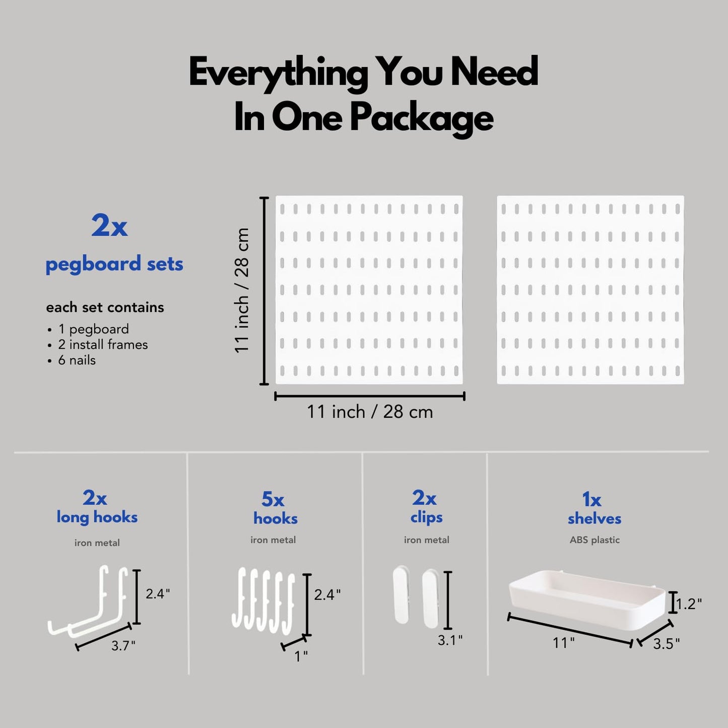 Keepo Pegboard Combination Kit with Modular Accessories, Wall Organizer for Gaming Setup, Crafts, and Ornament Display, Peg Board for Bedroom, Office, Home (White, 22″×11″)
