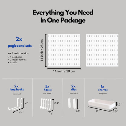 Keepo Pegboard Combination Kit with Modular Accessories, Wall Organizer for Gaming Setup, Crafts, and Ornament Display, Peg Board for Bedroom, Office, Home (White, 22″×11″)