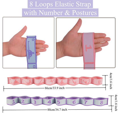 Elastic Yoga Stretching Strap with Loops, CEILIWEN Stretch Straps for Physical Therapy, Pilates Stretch Band, Elastic Exercise Bands, Leg Stretching Strap, Stretch Resistance Bands for Exercise (02)