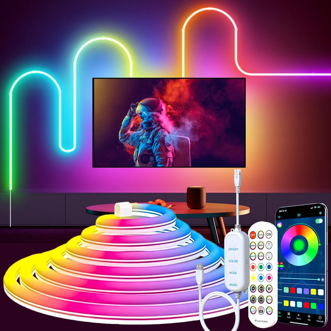 azhongxus 9.8FT USB LED Neon Rope Light,Smart RGB IC Led Strip Lights for Bedroom,Music Sync LED Neon Light Strip,APP and 24Keys Wireless Remote,DIY Ideas,Gaming Room,Home Decorations,Christmas Gift