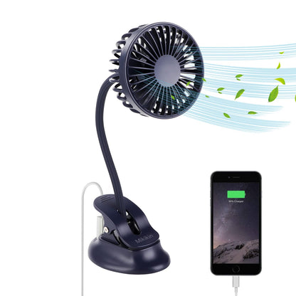 Mikikin Clip on Small Mini Fan, Portable Usb Battery Operated Rechargeable Quiet Personal Desk/ Baby Stroller Fan 3 Speeds Flexible Neck Great for Bed Office Car Dorm Travel Camping Beach