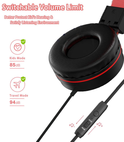 Bywulanda Kids Headphones with LED Lights for School, Upgrade USB Type C Kid Headphone with Microphone, Volume Limiter 85/94dB, Wired On Ear Headphones for Boys/Girls/Tablet/Travel -Black