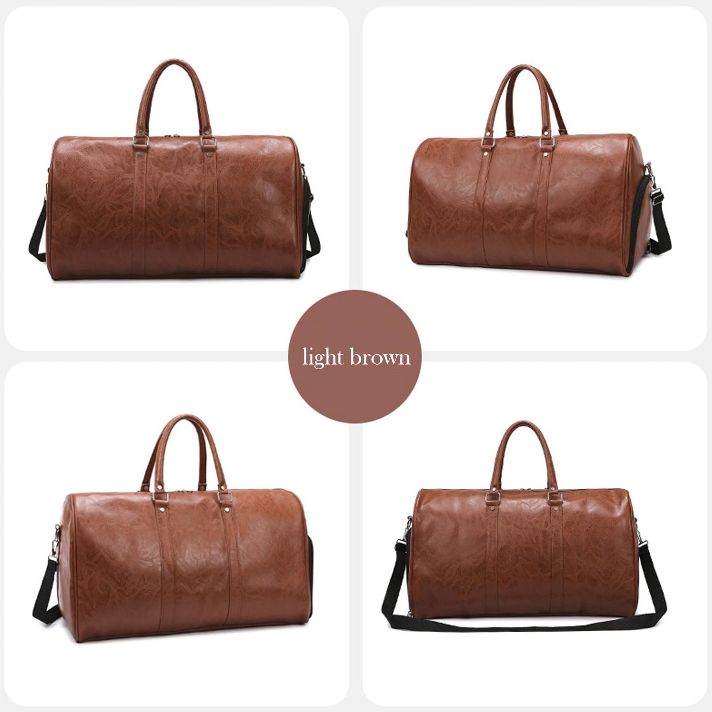 PU Leather Duffle Bag for Travel Duffel Bag, Gym Bag Overnight Bags Weekender Bag for Men (light brown)