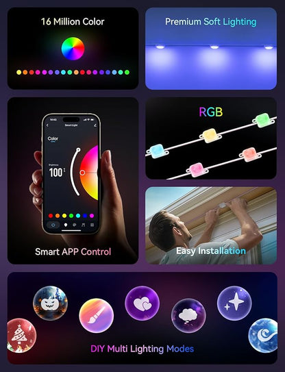 RGB Permanent Outdoor Lights for House, 400FT with 200 LED, IP67 Waterproof LED Lights for Christmas Decorations, Work with Remote, APP