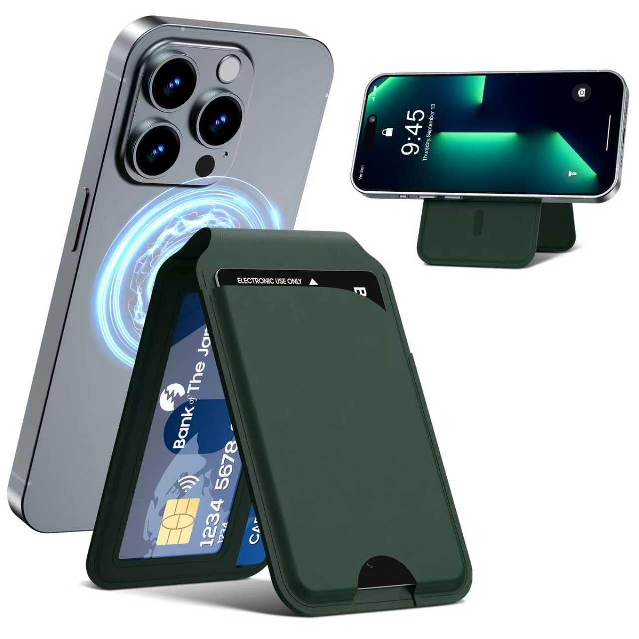 Frapkom Magnetic Wallet for iPhone, Magnetic Phone Wallet for iPhone 17/16/15/14/13/12 Series with ID Window, RFID Blocking (Green)