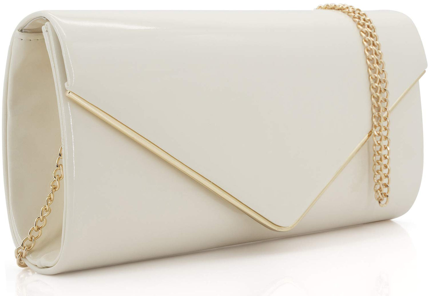 Dexmay Envelope Clutch Purse for Women Shiny Patent Leather Foldover Evening Bag Formal Handbag Ivory