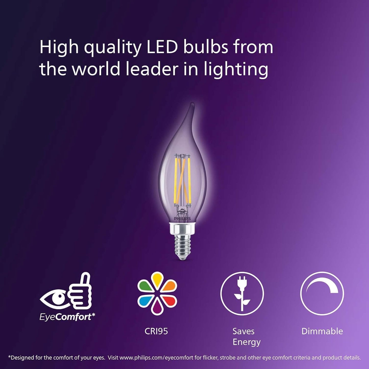 PHILIPS LED 60W BA11 E12 Chandelier Bulbs 3-Pack Ultra Definition Soft White (2700K) 500 Lumen (5W = 60W) Dimmable Flicker-Free LED Candelabra Bulbs