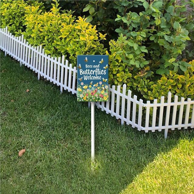 Uptell Bees Butterflies Welcome Here Yard Signs with Stakes Aluminum Sign for House/Front Door and Business Outdoor Decoration 7x8.8 Inch