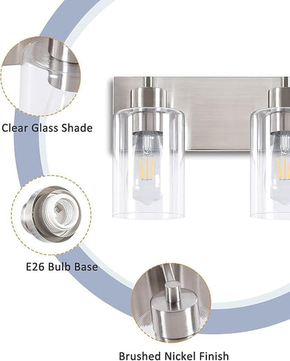 3-Light Bathroom Vanity Light Fixtures,Modern Wall Sconces,Bathroom Lights Over Mirror,Wall Mounted Lamp for Kitchen Living Room Bedroom Hallway,Brushed Nickel Finish with Clear Glass Shade