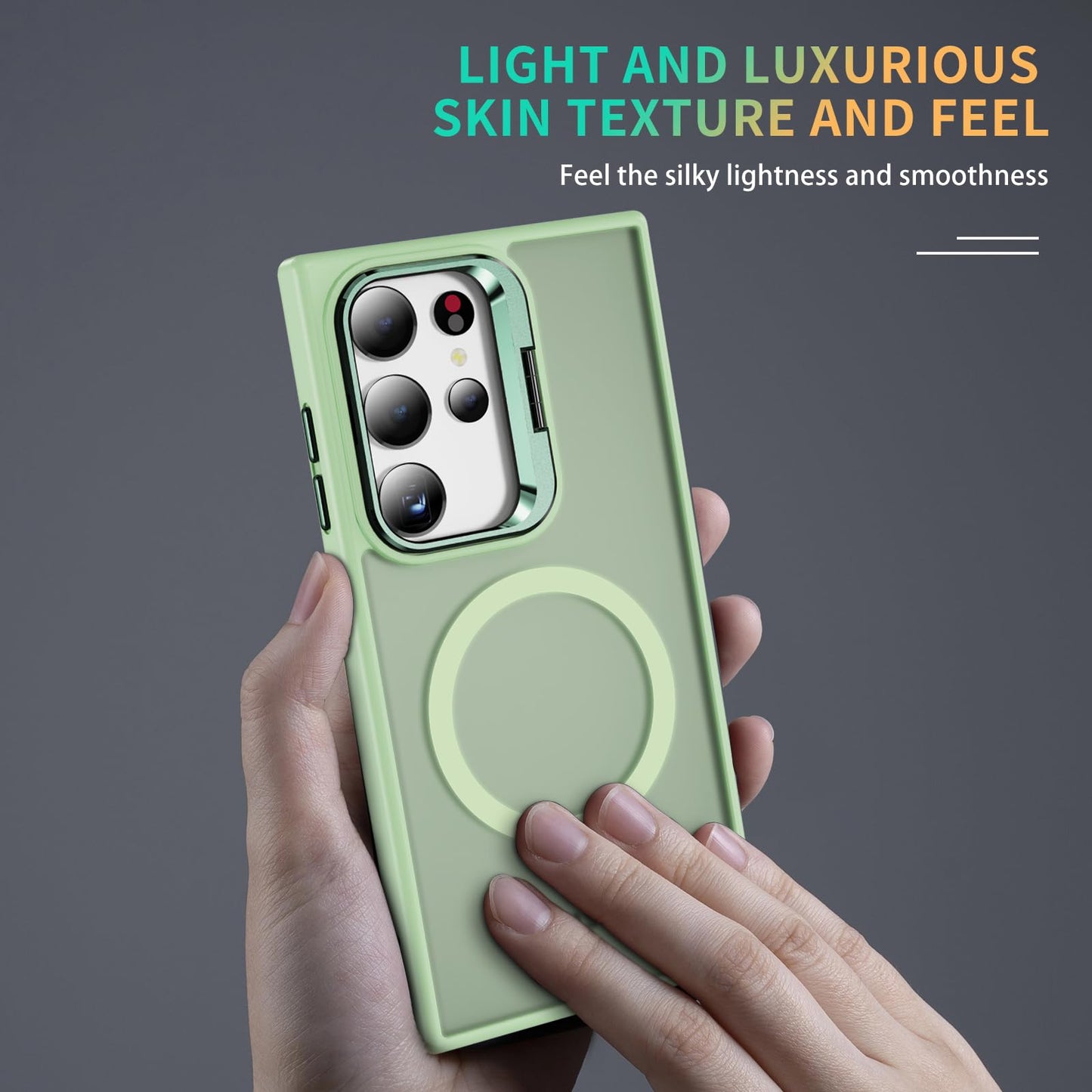TORRTOWAY for Samsung Galaxy S24 Ultra Case with Magnetic Compatible with MagSafe Built-in Kickstand Stand Shockproof Protective Cover for Galaxy S24 Ultra Phone Case (Light Green)