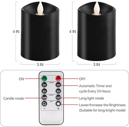 3x4 Flickering Flameless Candles Set of 2,Real Wax Pillar led Candles Flickering,with Timer,4 inch Flameless Candles with Remote,Battery Operated Candles,for Party Holiday Home Decor,Black