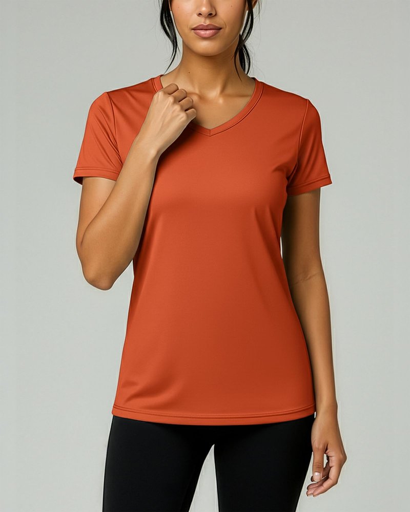 Real Essentials 5 Pack: Women's Dry-Fit Short Sleeve V Neck T Shirt Workout Fitness Yoga Top Tee, Set 12, S