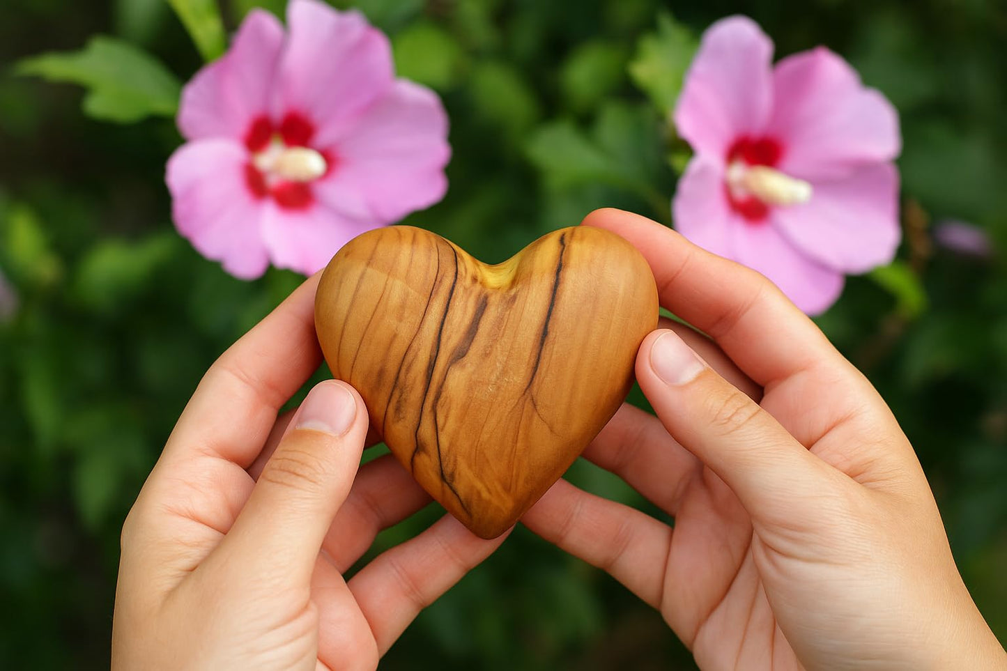 Zuluf Set of 2 Large Olive Wood Hearts 2.4" Hand Carved Wooden Heart Paperweights Rustic Table Centerpieces Wedding Decorations Valentine Gifts Home Décor Keepsakes Made in Bethlehem w/Certificate