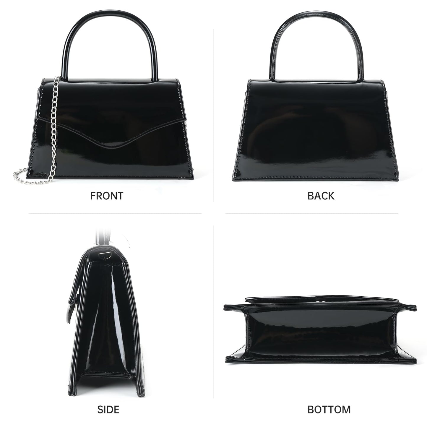 Milisente Women's Evening Bag Bridal Party Clutch Purses Cocktail Prom Handbags with Patent Leather(Black)