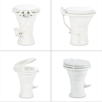 Dometic 310 Standard Toilet - White, Oblong Shape, Lightweight and Efficient with Pressure-Enhanced PowerFlush and Slow Close Seat Cover - Perfect for Modern RVs (302310081)