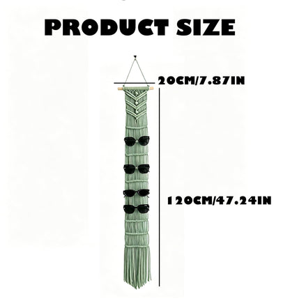 W Wellshine Macrame Sunglasses Holder Boho Wall Hanging Minimalist Eyewear Organizer Wall Sunglasses Rack (Olive Green)