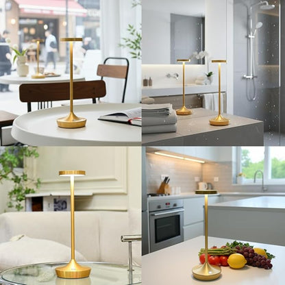 Rechargeable Table Lamp Cordless - 6000mAh Battery Operated LED Table Light - Portable Touch Dimmable Outdoor Waterproof Table Lamps for Patio Restaurant Dining (2 Gold)