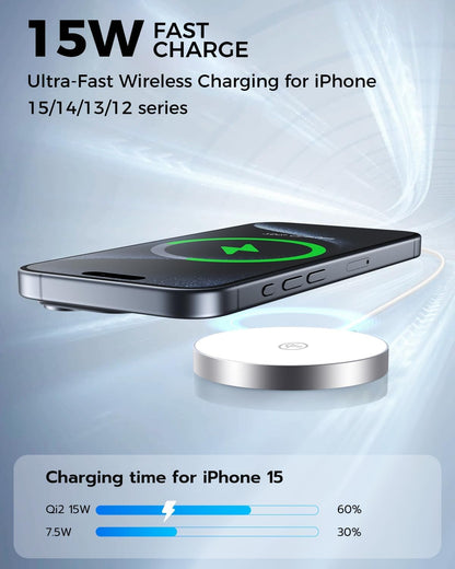NewQ Magnetic Wireless Charging Pad, Certified 15W Wireless Charger Mag-Safe Compatible with iPhone 16/16 Plus/16 Pro/16 Pro Max/15/14/13/12 Series (2PCS Wireless Charger)