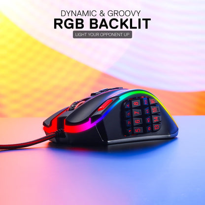 Redragon M913 Impact Elite Wireless Gaming Mouse, 16000 DPI Wired/Wireless RGB Mouse with 16 Programmable Buttons, 45 Hr Battery and Pro Optical Sensor, 12 Side Buttons MMO Mous