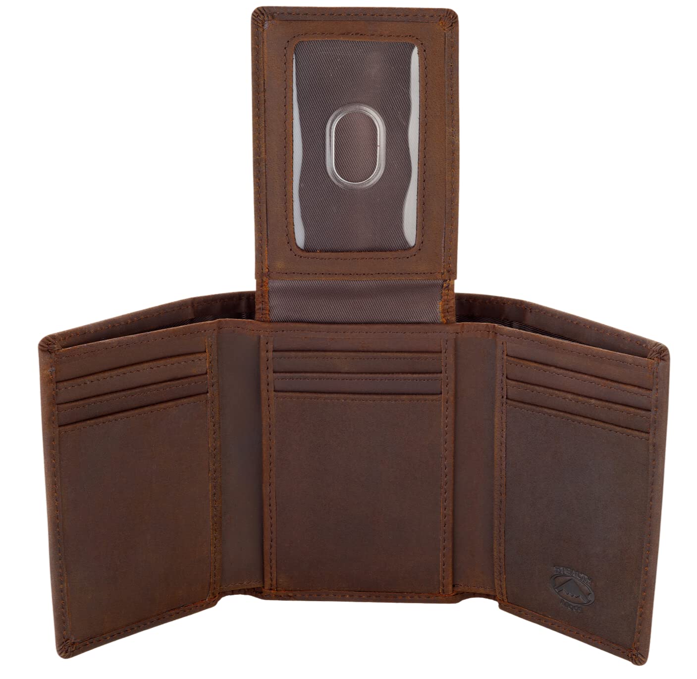 Stealth Mode Trifold Leather Wallet for Men with ID Holder and RFID Blocking (Brown)