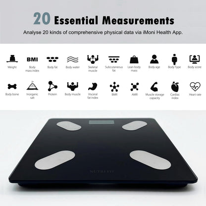 NUTRI FIT Smart Scale for Body Weight Body Composition Monitor, Bathroom Digital Weighing Scale with BMI, Body Fat, Muscle Mass, Accurate Bluetooth Home User Health Equipment Sync Apps