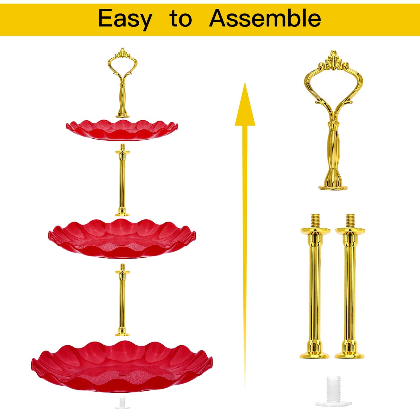 Soleebee 3-Tier Cupcake Stand, Wavy Plastic Tiered Serving Tray, Cup Cake Tower for Birthday Wedding Party Decoration, Cupcake Tier Stand Fruits Desserts Display 2 Pack (Red)
