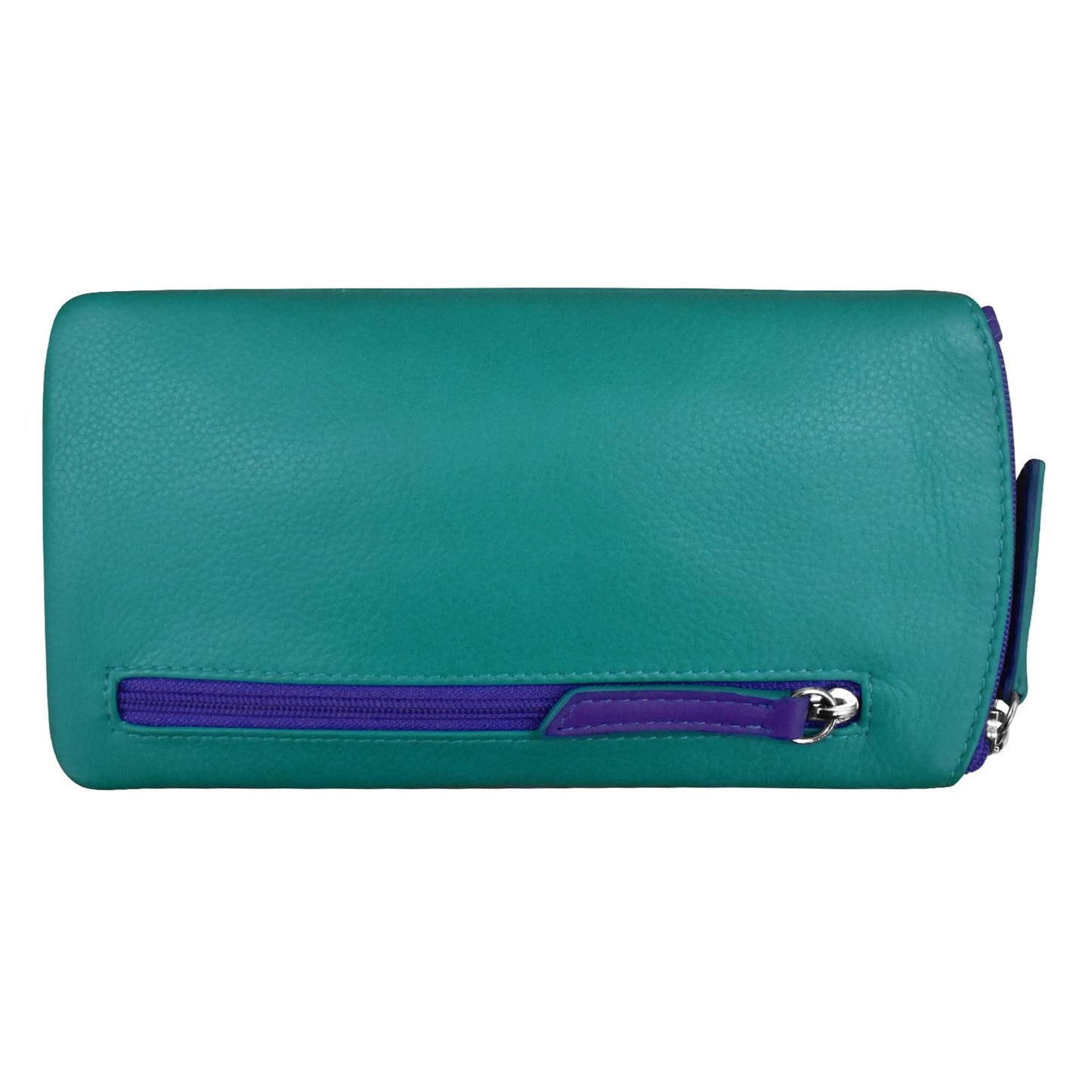 ili New York Soft Eye Glass Cases with RFID Blocking - Soft Leather Sunglasses Case with Zip Closure and Back Pocket, Slim Lightweight Glasses Pouch for Women and Men, Aqua/Cobalt