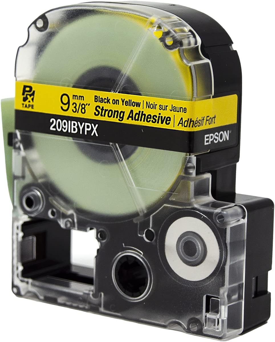 Epson LABELWORKS 209IBYPX-5PK Genuine PET (Polyester) Tape Cartridge - Black on Yellow Label Maker Tape, Strong Adhesive - 3/8" (9MM) Wide, 30' - 5 Pack