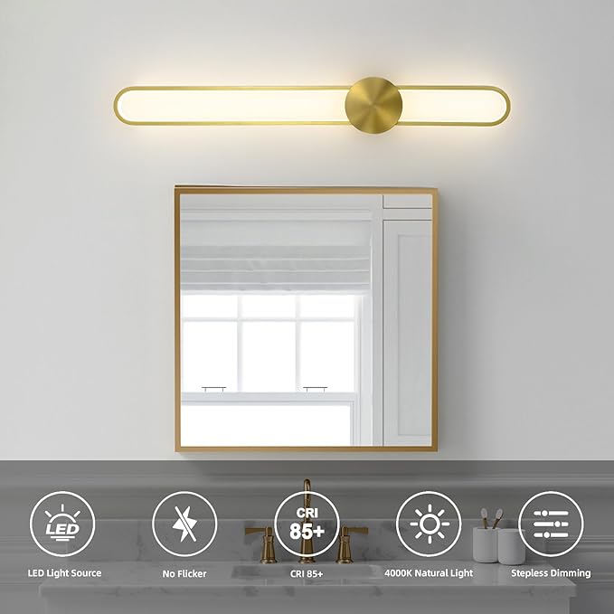 JAYMP Modern Wall Sconce Dimmable LED Wall Light Fixture, Hardwired Wall Lamp for Living Room, Dining Room, Bedroom, Hallway, Lobby, Entryway (Brushed Gold, H56cm/22inch)