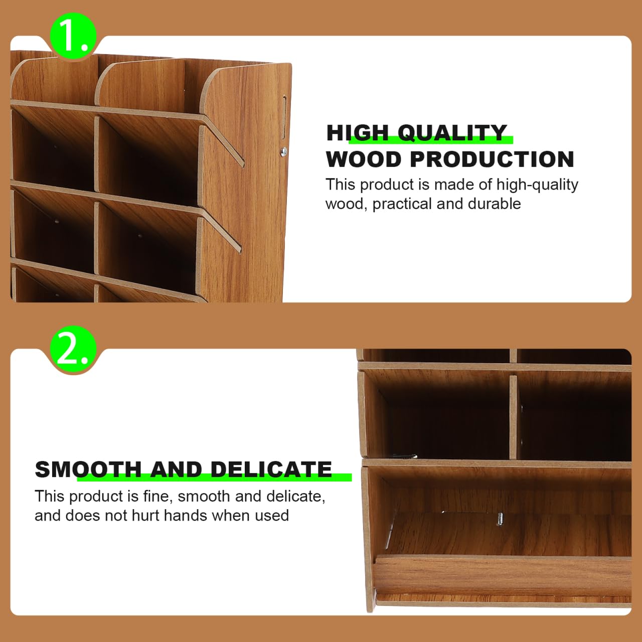 Ciieeo Multi-Grid Wooden Pen Holder Storage Box 10.03X8.26X3.62 Inch Desk Organizer Office Pencil Case Stationery Storage for Home and Office