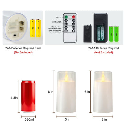 Raycare Flameless Electronic Pillar Candles with Remote Control and Timer- Battery Operated Realistic Flickering LED Fake Candle for Home, Wedding, Valentine's Day, Decor,White,Set of 2(3"x6"6")