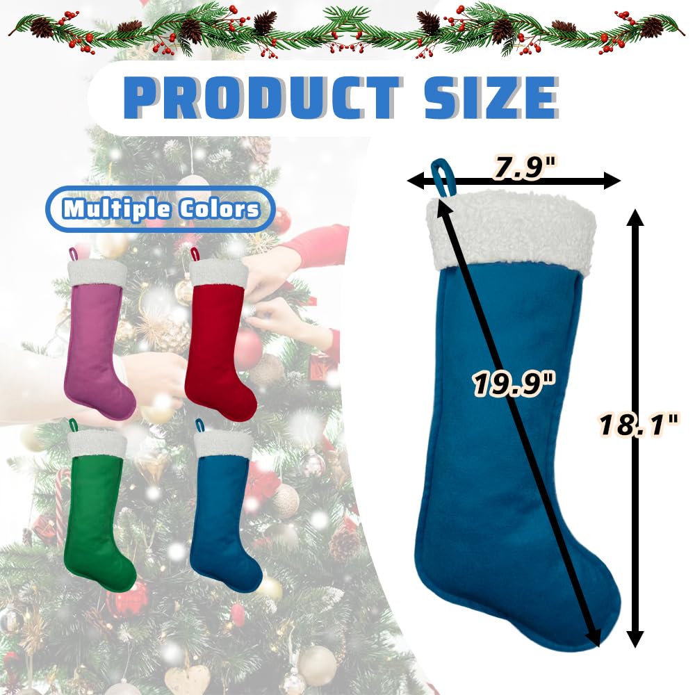 LinaGarten Traditional Christmas Stockings for Family Holiday Decorations and Xmas Tree Fireplace (6, Navy Blue-Grain-Large)