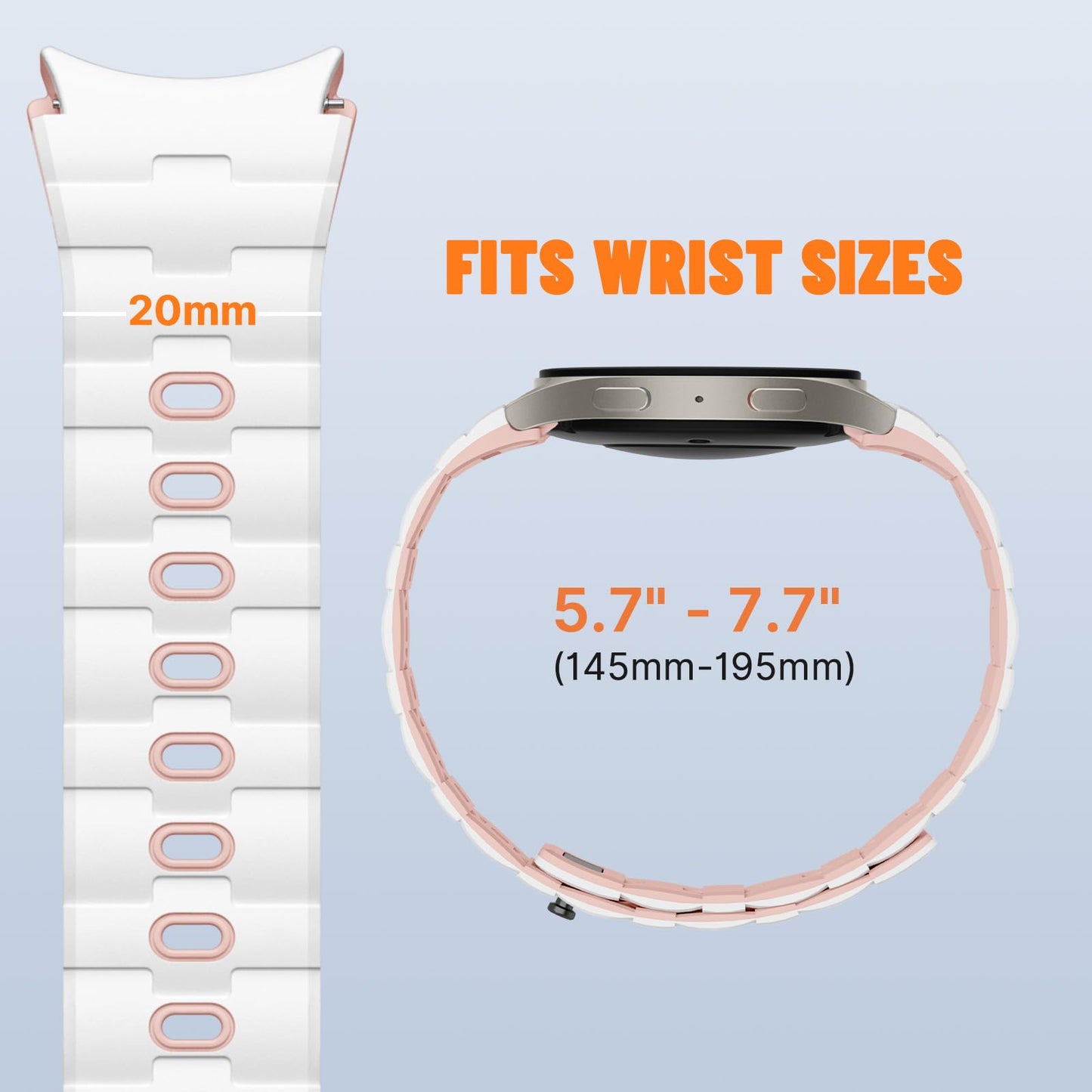 Bandletic No Gap Band Compatible With Galaxy Watch 6 band - Magnetic Silicone Band for Samsung Watch 7 5 4 FE 40mm 44mm/for Galaxy Watch 6 4 Classic 43mm 47mm 42mm 46mm/Watch 5 Pro 45mm, White/Pink