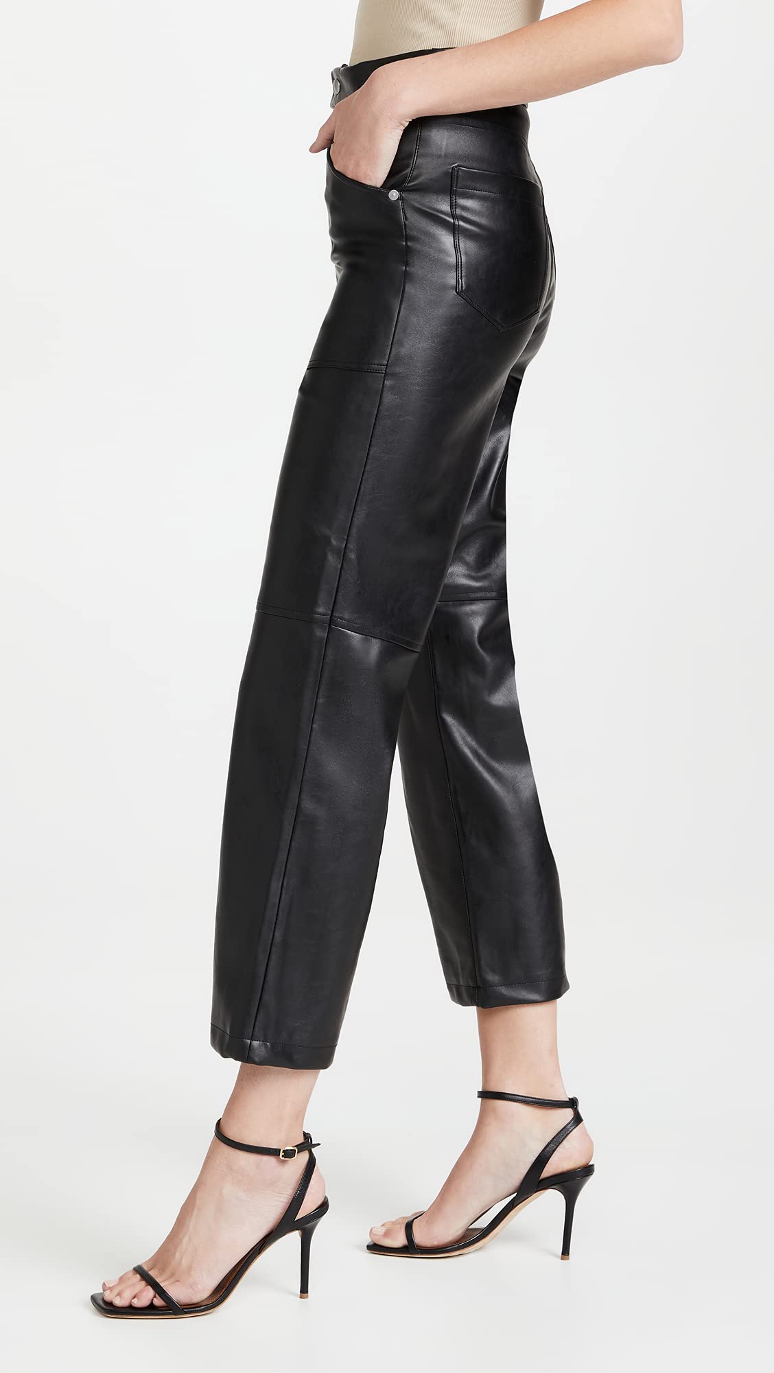 [BLANKNYC] womens Luxury Clothing Ribcage Straight Leg Vegan Leather Pants, the Baxter Pants, Track Record, 26 US