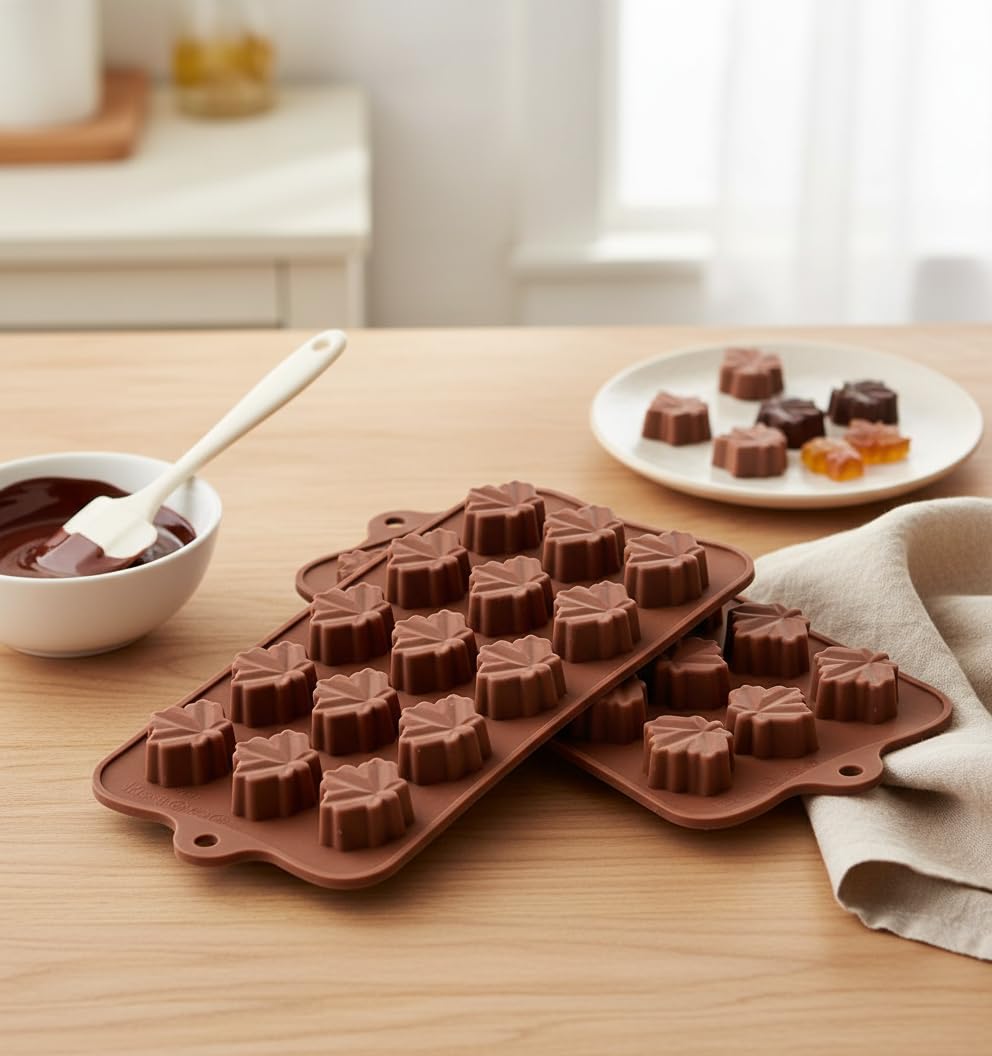 Maple Leaf Silicone Molds, 2-Pack (30 Cavities) for Chocolate, Gummies, Ice Cube Tray, Fall/Thanksgiving Candy, Baking and Craft Decor | Food-Grade, Nonstick, Reusable | Pumpkin & Autumn Leaf Toppers