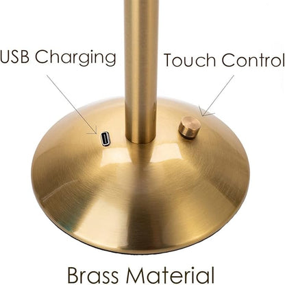 Cordless Table Lamps for Home,Table,Dining Room, Gold Rechargeable Lamps, USB Charge 12'' Tall LED Brass Portable Outdoor Indoor Table Lamp with Built-in Dimmer (Gold)