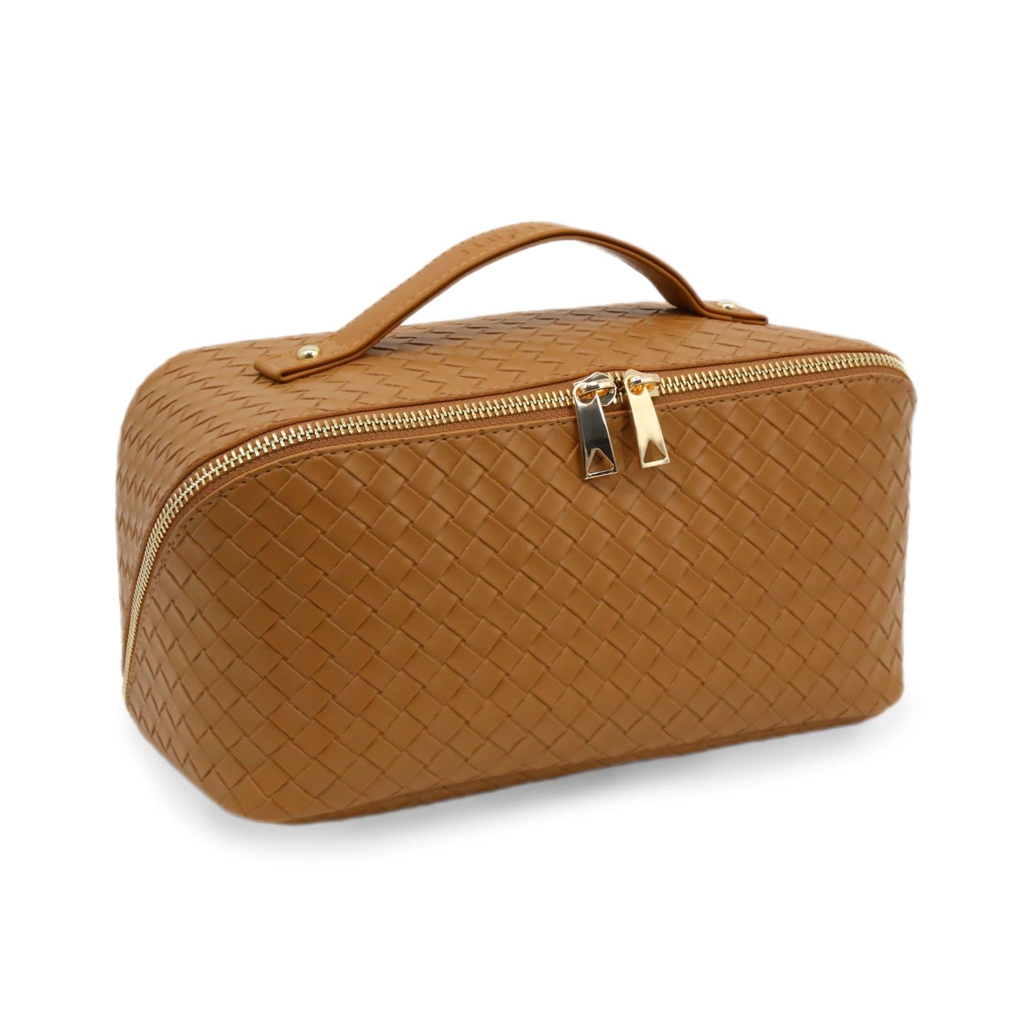 JINYIBAGS Travel Makeup Bag – Large Cosmetic Organizer with Waterproof PU Leather, Smooth Double Zipper & Tear-Resistant Lining, Toiletry Pouch for Women (Caramel)
