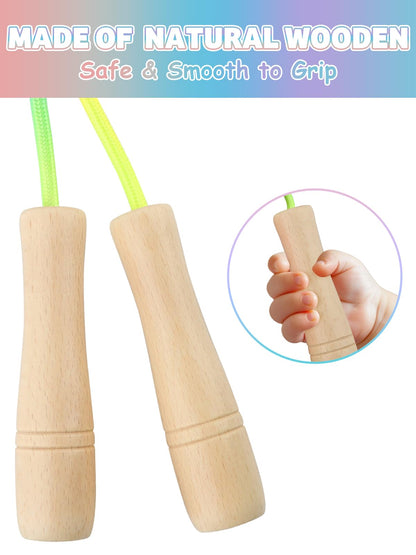 Jump Rope for Kids, Lorvain Adjustable Skipping Rope, Kids Jump Ropes with Wooden Handle for Girls Boys, Weighted Jumping Ropes for Fitness Workout Exercise Outdoor Fun Activity