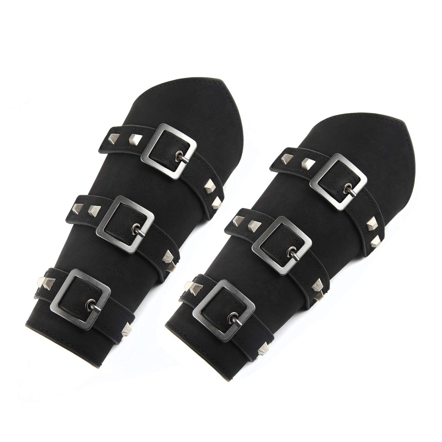 HZMAN Adults Faux Leather Arm Guards - Medieval Belt Buckle Bracers - One Size - Leather Armband Pair (Black)