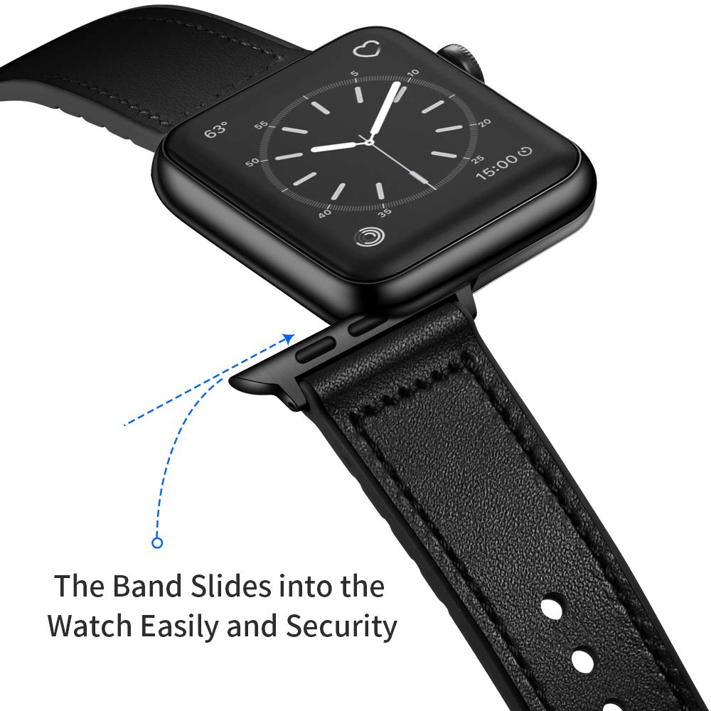 OUHENG Leather Bands Compatible with Apple Watch Band 49mm/46mm/45mm/44mm/42mm, Leather Rubber Hybrid Strap for iWatch Ultra 3/2/1 Series 11 10 9 8 7 6 5 4 3 2 1 SE 3/2/1, Black/Black