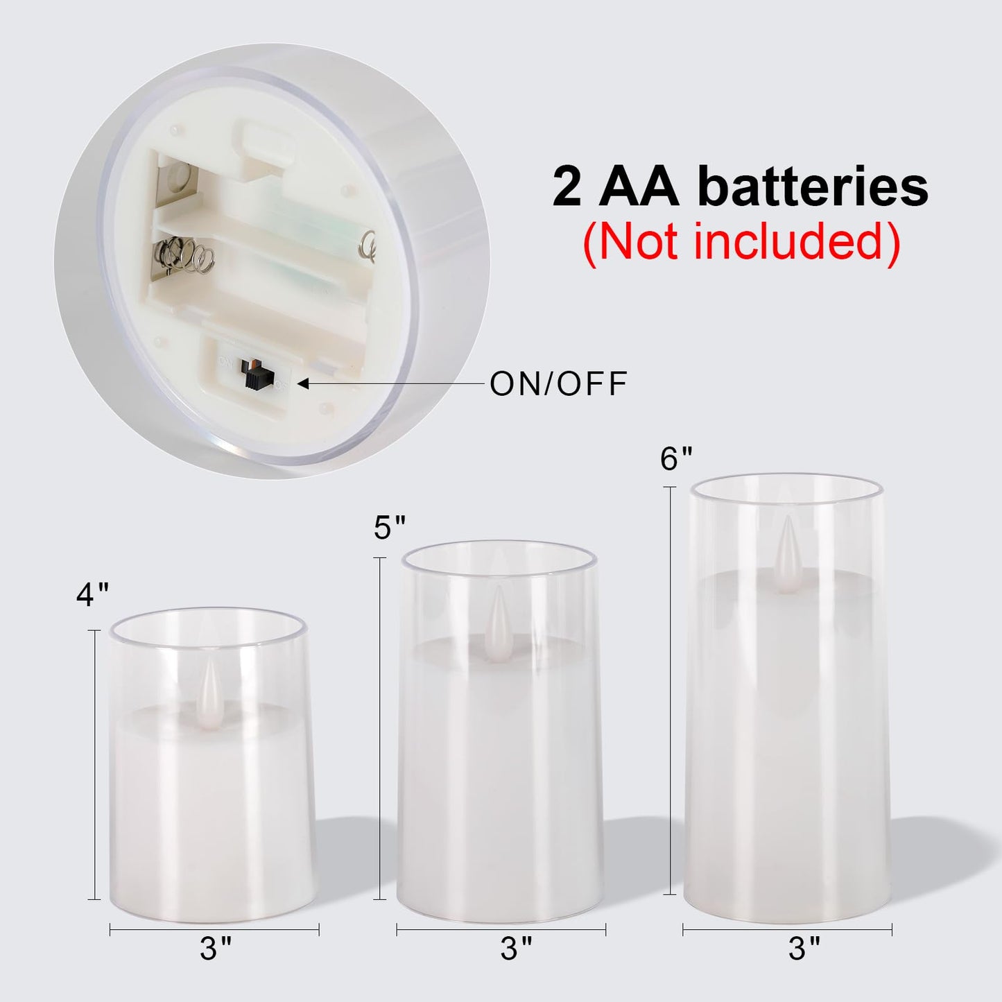 Homemory Realistic Flickering Battery Operated Candles, LED Fake Electric Candle with Remote Control and Timer, Flameless Candles for Home, Christmas Decoration, White, Set of 3