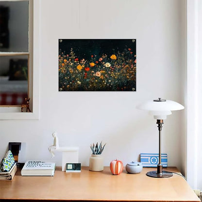Yesad Wildflowers Field Landscape Wall Art, Floral Canvas Wall Art Wildflowers at Night Flower Prints Painting Rustic Wall Décor for Living Room Bedroom Farmhouse (Unframed,12"x8",Wildflower1)