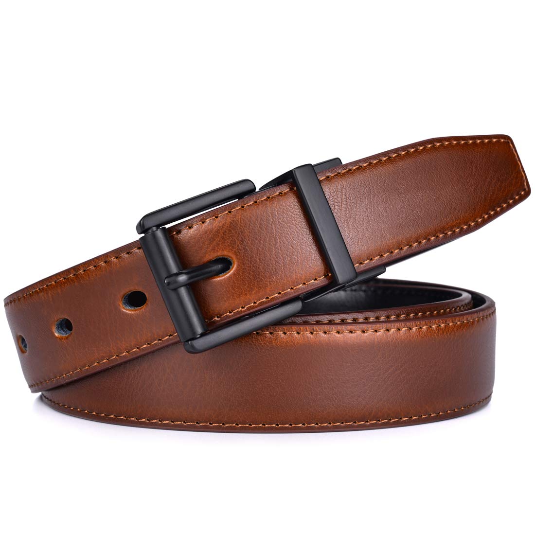 Beltox Men’s Belts Dress Casual Reversible Leather 1.1” w Roller Buckle Rotated(Black/Brown w Black Buckle, 28-30)