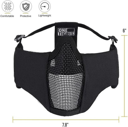 OneTigris Tactical Half Face Airsoft Mesh Mask - Foldable Design with Ear Protection | Military-Grade Comfort
