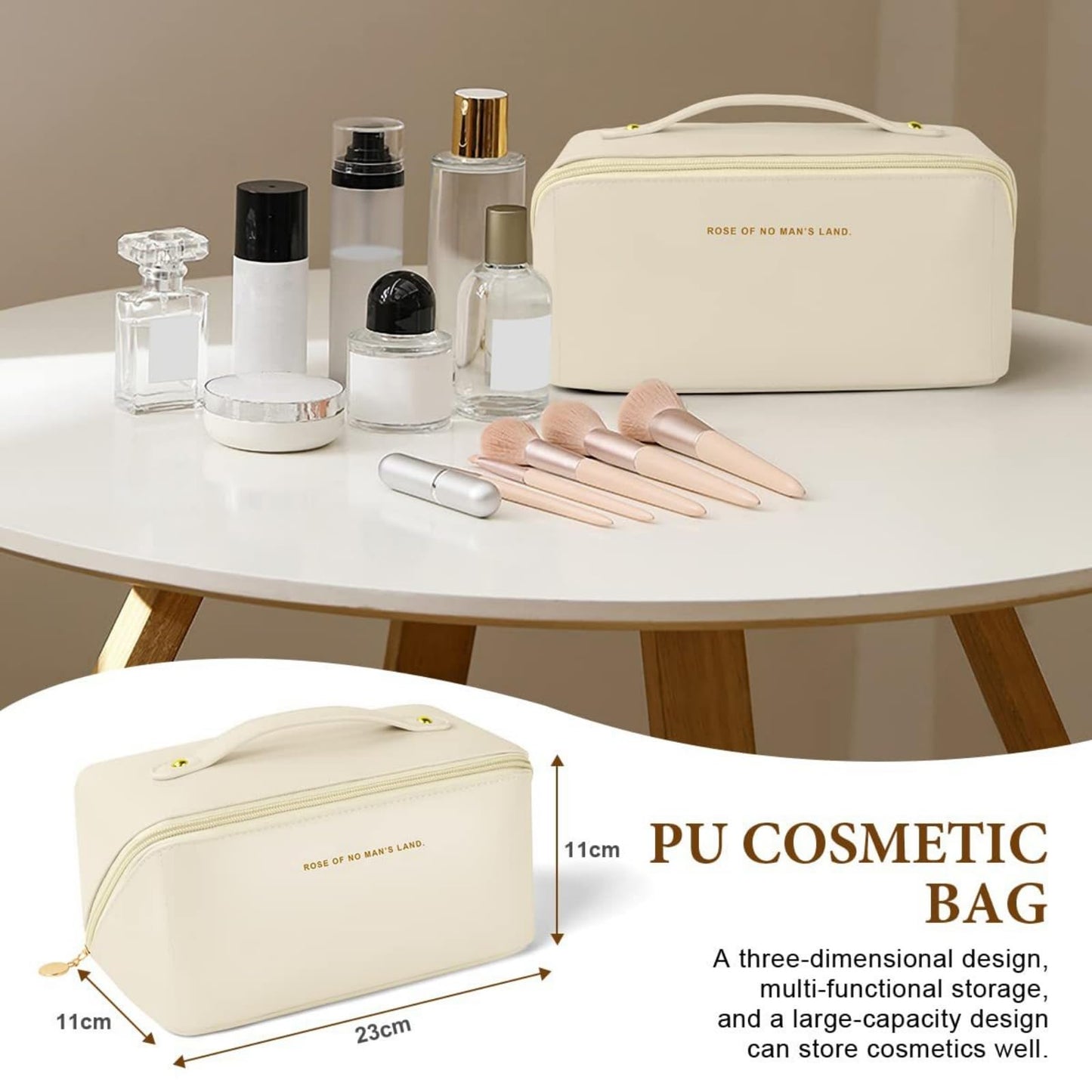 Shonchii Travel Makeup Bag, Large Capacity Cosmetic Bags for Women,Waterproof PU Leather Toiletry Bag,Open Flat Make Up Bag Organizer with Handle