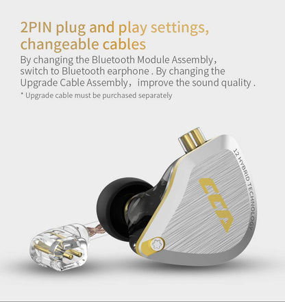 CCA C12 in-Ear Monitors, 5BA+1DD Hybrid HiFi Stereo Noise Isolating IEM Wired Earphones/Earbuds/Headphones with Detachable Tangle-Free Cable 2Pin for Musician Audiophile (with MIC, Amber Gold)
